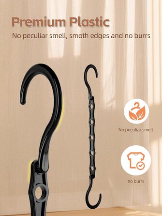 10 шт. Крючки для одягу House Day, чорні, з антиковзким покриттям, для шафи, економія місця, 23.5 см