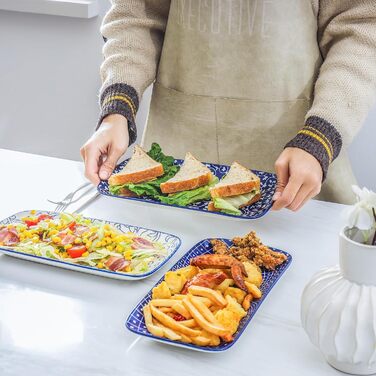 Сервіровочні тарілки Selamica Keramik, набір 6 шт., 24 x 14 x 2.5 см, вінтажний блакитний, для суші, закусок, фруктів