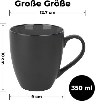 MIAMI - 6 x 350 ml Coffee Cups/Coffee Mugs Set - Set of 6 Modern Cups - Le Papillon Collection (Black)