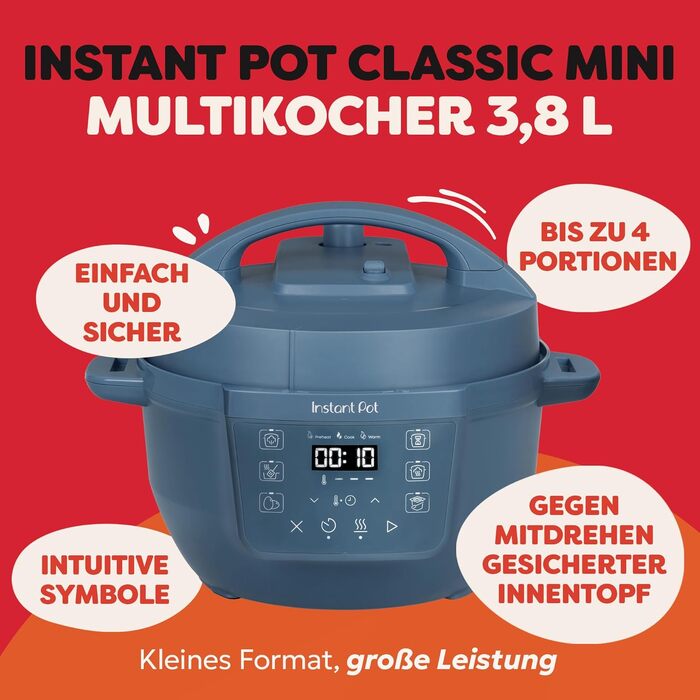 Мультиварка Instant Pot 3.8L 7-в-1 - мультикухня, рисоварка, сковорода, йогуртниця, пароварка, підігрівач, Smart Cooker, Tagtraum, блакитний