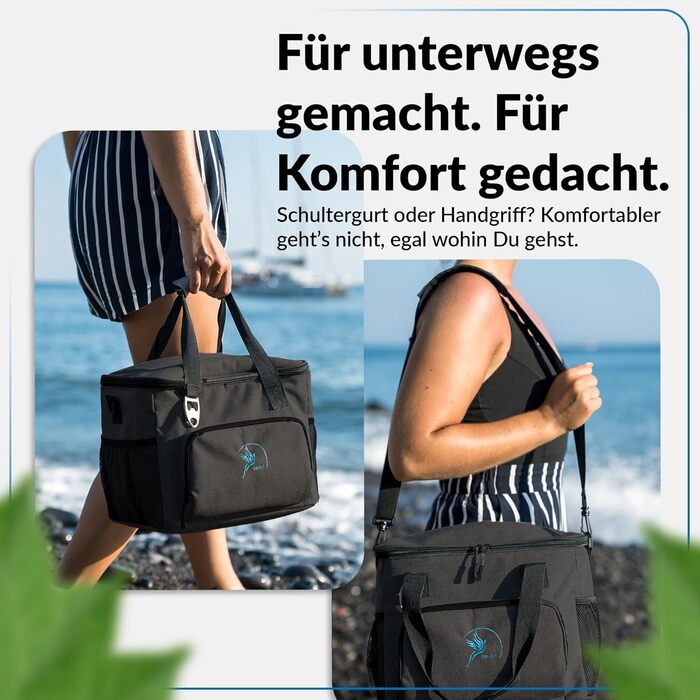 Ізольована сумка-холодильник 20/30L (складніша) для пікніка, роботи, покупок - чорна сумка-холодильник з PEVA матеріалом, 10-12 годин охолодження, з відкривачем для пляшок