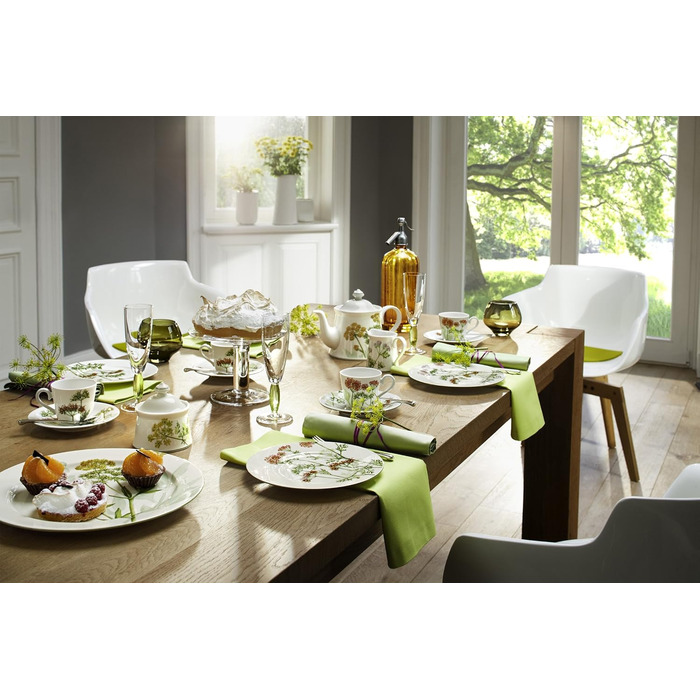 Villeroy & Boch Althea Nova Sugar Bowl, 300 ml, Premium Porcelain, White/Green