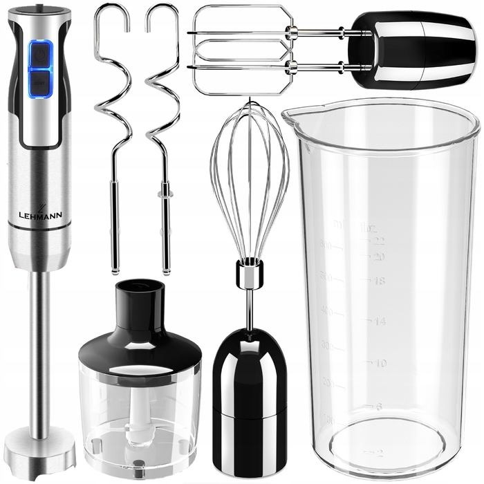 Ручний блендер Lehmann Blender LC — золоте лезо, 800 Вт, сріблястий/сірий
