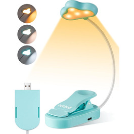 EDISHINE Кліпса-лампа для читання, USB перезарядна, LED лампа для книг, 3 режими кольору, регулювання яскравості, подарунок для дітей, любителів читання (блакитна)