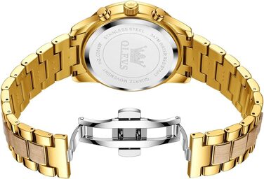 Чоловічий годинник OLEVS з дерев'яним ремінцем, кварцовий механізм, хронограф, нержавіюча сталь, водонепроникний, світні стрілки, подарункова коробка (3645-gold)