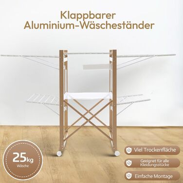 Металева сушарка для білизни Meisterhome® з 30 метрами мотузок, розкривні крила, економія місця, для одягу та рушників - біла