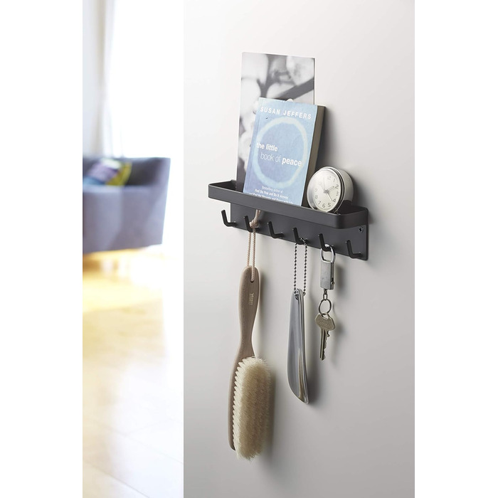 YAMAZAKI 2754 SMART Magnetic Key Hook with Tray, White, Steel, Minimalist Design, 24.5 x 4.5 x 6 cm (LxWxH) (Black)