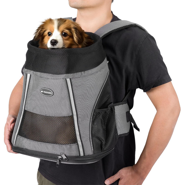 Рюкзак для собак та котів Navaris до 7 кг - сірий (37 x 33 x 24 см)
