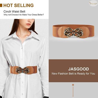 Жіночий широкий еластичний пояс JasGood (4 шт.): шкіряний стрейч для суконь, чорний, коричневий, сірий, бежевий, розмір 71-87 см