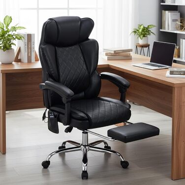 Офісне крісло Colamy з ергономічною підтримкою спини, регульованою підголівником та функцією масажу (чорний)