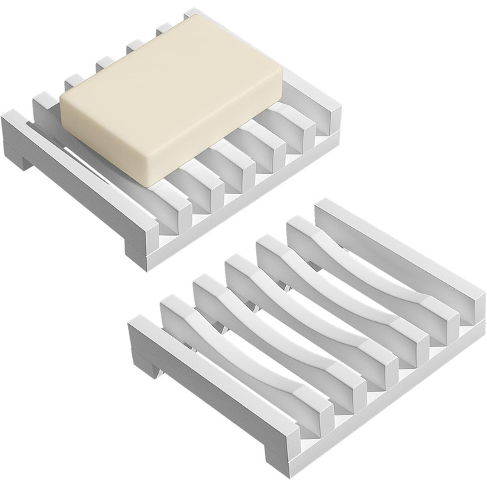 2 шт. Силіконові мильниці AstraLoom з самостійним зливом, легко чистяться, неслизькі та небрудні, ідеальні для ванної кімнати, кухні, мила (білий)