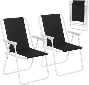 WOLTU Folding Camping Chairs, 2-Pack, Folding Chair, Comfortable Folding Stool, Lightweight Fishing Chair with Armrests for Picnic, Outdoor, Hiking, Garden, Balcony, (Black)