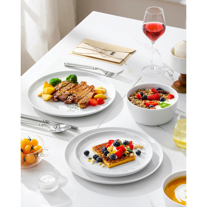 Набір посуду MALACASA LEXI 18 предметів: тарілки та миски, порцеляна, для 6 осіб, білий, сумісний з мийною машиною та мікрохвильовкою