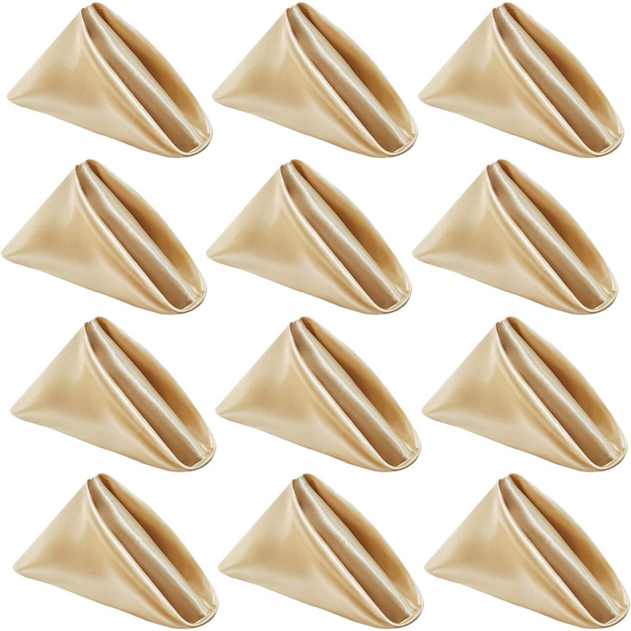 Kalopro 12-Piece Gold Cloth Napkins, Satin Gold Table Napkins, 20x20 inches (50.8x50.8 cm), Washable, Polyester, Reusable Napkins, Fabric for Wedding, Party, Christmas, Table Decoration (Gold)