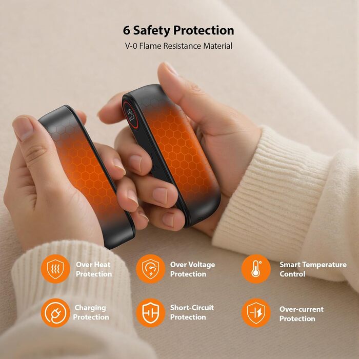 Електричний грієчка для рук SUPPOU 2 шт. 5000mAh з LED-ліхтариком, акумуляторний, для активного відпочинку та спорту, сірий