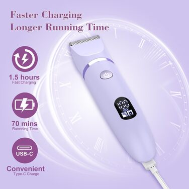 Електричний жіночий триммер 3-в-1 для обличчя, тіла та зони бікіні. Вологостійкий, з LCD-дисплеєм (фіолетовий)