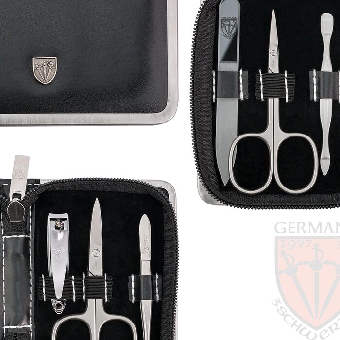 Набір для манікюру та педикюру DREI SCHWERTER 'Ferrara' 6 предметів, Німецька якість, Чорний шкіряний кейс | Манікюрний набір, педикюрний набір, шкіряний кейс