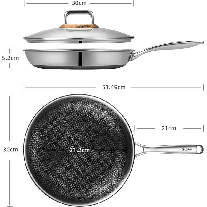 Сковорода з кришкою 26 см, антипригарне покриття Hybrid, холодна ручка, придатна для миття в посудомийній машині, без PFAS, PFOA та PTFE, для духовки до 260 °C, сумісна з усіма типами плит