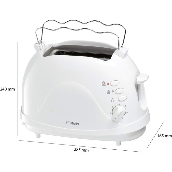 Тостер Bomann TA 6065 CB: 2 відділення, підставка для булок, функція підігріву та розморожування, білий (Модель 2024)