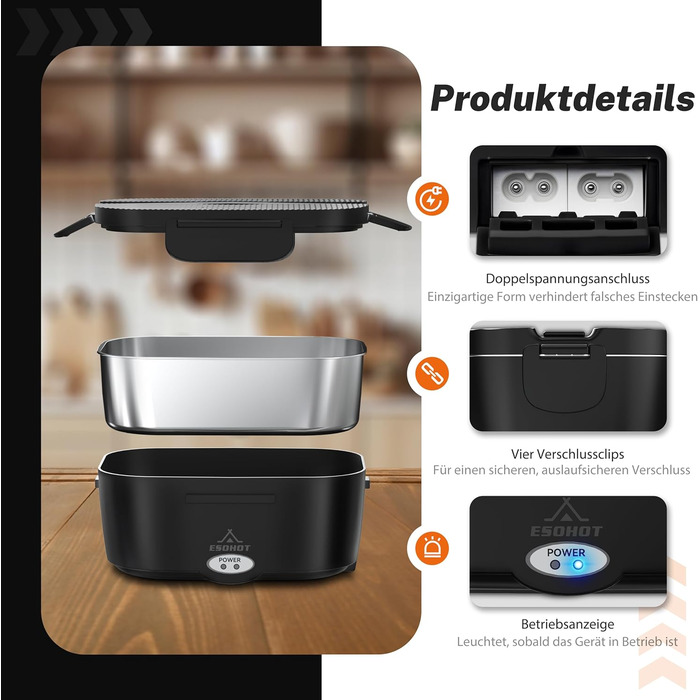 Електрична ланчбокс з підігрівом 1.5L для авто, вантажівки, офісу (1.5L x 4)