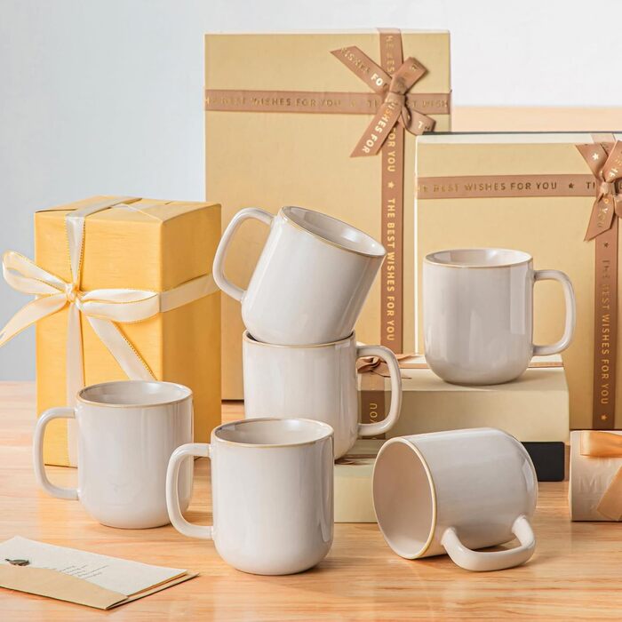 Набір кавових чашок Vancasso PLAYA, 6 шт, 480 мл, з ручкою, з кераміки, для мікрохвильовки та посудомийної машини, бежевий