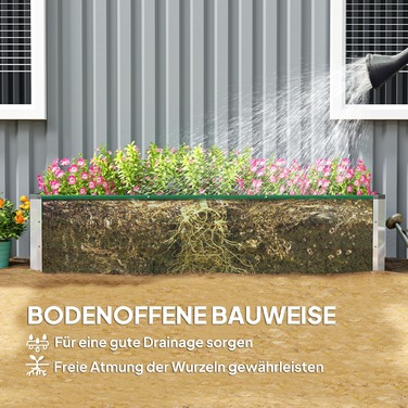 Outsunny Steel Raised Garden Bed, Planting Box, Flower Box 183 x 47 x 40 cm with Gloves in Green for Vegetables & Flowers