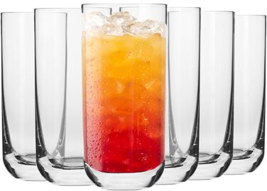 Krosno Long Drink Glasses, Water Glasses, Drinking Glasses | Set of 6 | 360 ML | Glamour Collection | Perfect for Home, Restaurants, and Parties | Dishwasher Safe