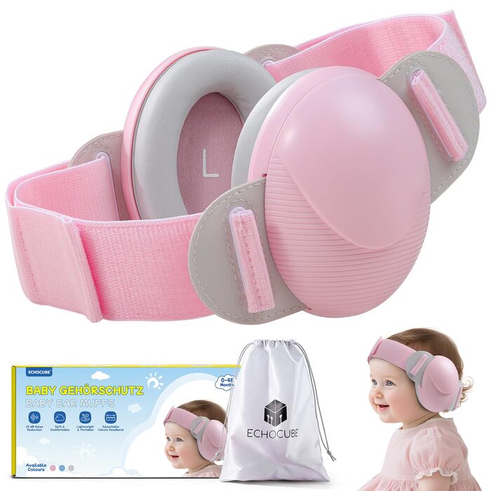 Дитячі навушники для захисту від шуму, регульовані, 0-48 місяців, сертифіковані CE та ANSI, 25 dB, для літаків, сну, рожеві