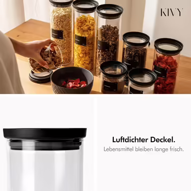 KIVY Storage Jars with Transparent Glass Lids [4x 500ml] Airtight Storage Jars with Lids - Storage Containers with Lids Airtight Glass Storage with Lid - Storage Containers Kitchen