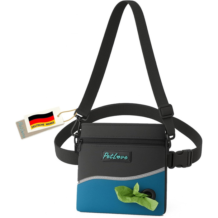 PetLove Лекарство для собак • Фуршетна сумка з магнітною застібкою • Включає диспенсер для пакетів для екскрементів та використовується як сумка на пояс • (S, блакитний)