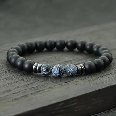 Браслет чоловічий 9 O'Clock Perlenarmband з оніксу 8 мм, чорний. Чоловіча біжутерія ручної роботи, еластичний браслет з натурального каменю, Німеччина. Подарунок для чоловіка.