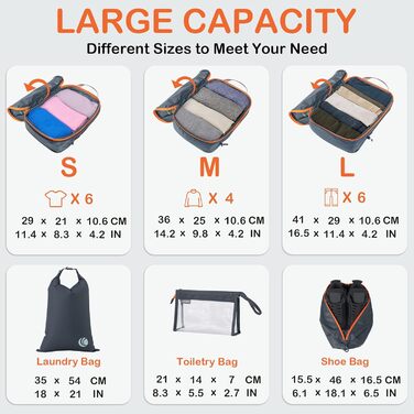 Органайзер для валізи Cipway Kompression Set (8 шт, сірий) - Кубики для пакування, набір для подорожей