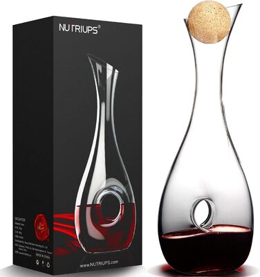 NUTRIUPS Crystal Glass Wine Carafe, 1.2L Wine Decanter, Red Wine Decanter for 375ml & Cork Closure Wine Decanter, Handmade, Drip-Free