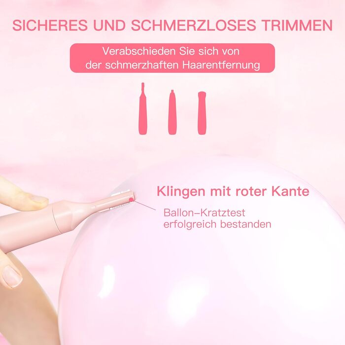 Електричний триммер для обличчя 3-в-1 для жінок: триммер для брів, для гоління та видалення волосся. Вологостійкий, портативний, рожевий.
