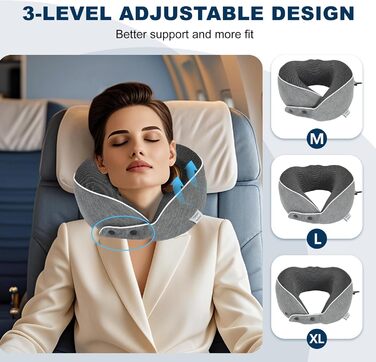 Подушка для шиї Comfy - для подорожей (літак, авто, поїзд) з регулюванням, Memory Foam, 3D-маска, сірий