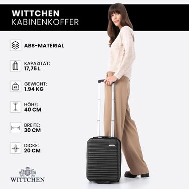 Чемодан на колесах WITTCHEN Groove Line L, чорний. Жорсткий корпус ABS, 4 колеса, кодовий замок, підходить для Lufthansa/Eurowings/Ryanair