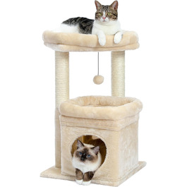 PAWZ Road Cat Tree, Multi-Tier Cat Tower with Sisal-Covered Scratching Post, Cozy Cat Condo & Large Cat Perch for House Cats, Beige