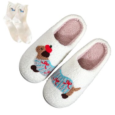 Теплі домашні тапочки з меморі-піною та набором милих шкарпеток з коргі для жінок, антиковзкі, для дому та сну (38–43)