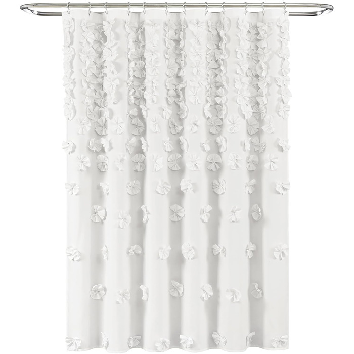 Шторка для душу Lush Decor Riley, 183x183 см, білий/квітковий, з бантиками, романтичний дизайн