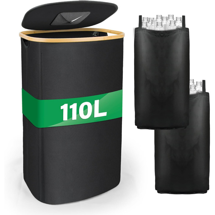 110L Deposit Bottle Collection Container with Lid & 2 Removable Carrying Bags, Large Deposit Bottle Storage, Container for Empty Bottles & Recyclable Glass Storage, Kitchen Pantry Bottle Bag