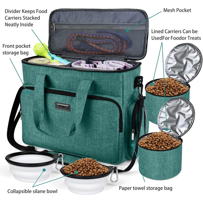 Сумка-переноска для собак та котів Vioett (L, Зелений) з набором аксесуарів для подорожей
