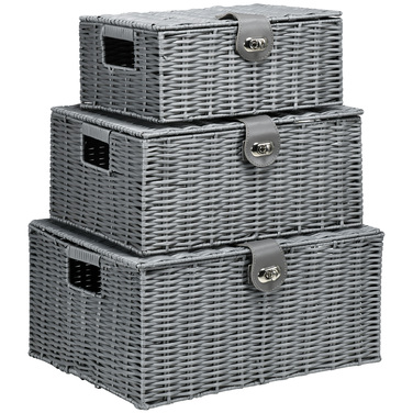 HOMCOM Storage Boxes 3-Piece Set with Lid & Buckles 18L 12L 7L for Living Room Gray
