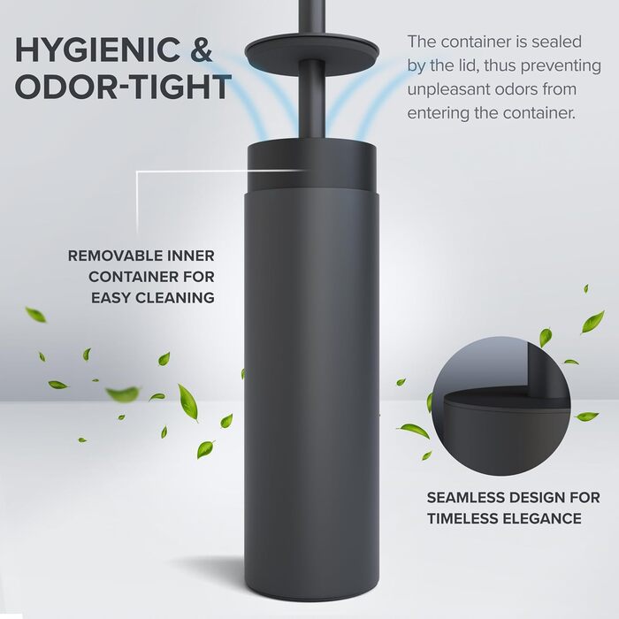 Набір для чищення унітазу Ingoy | Силіконова щітка для унітазу | Чорний | з нержавіючої сталі з кришкою | для ванної кімнати та гостьового туалету | знімний насадка | стильний дизайн