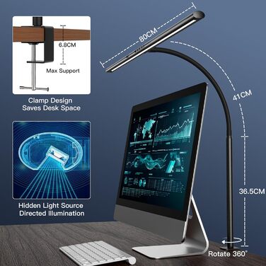 LED лампа настільна EYOCEAN з жестами та пультом, 24W, 80см, для офісу, читання, архітекторів, дизайнерів, чорна