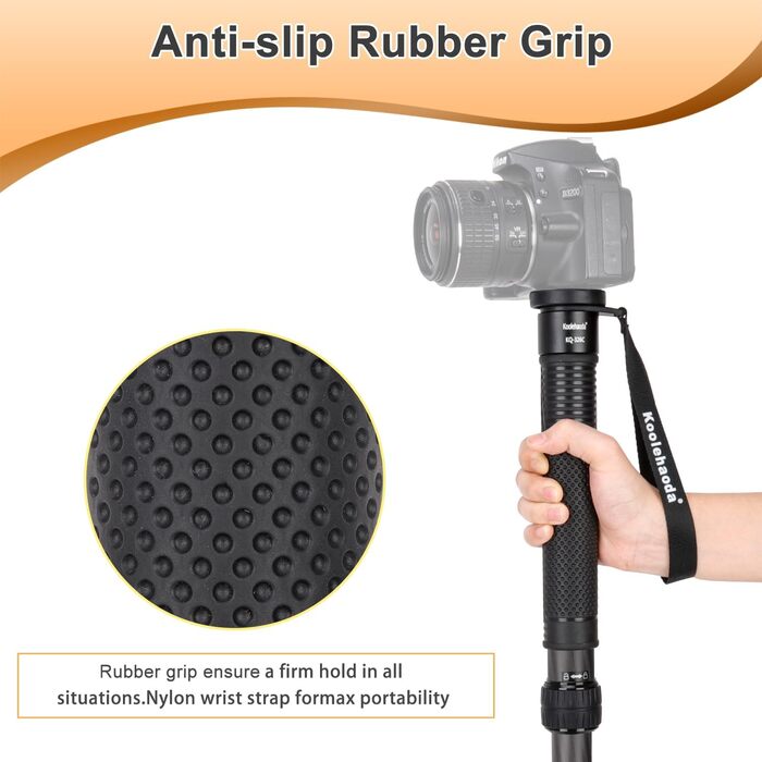 Штатив монопод Koolehaoda KQ-326C: карбонове, 44-174 см, 6 секцій, 32 мм, для фото та відео