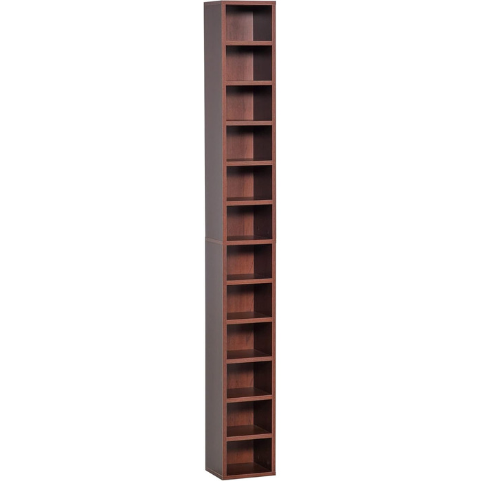 Стелаж HOMCOM для зберігання CD та DVD, 12 секцій, до 204 дисків, 21x20x175 см, коричневий