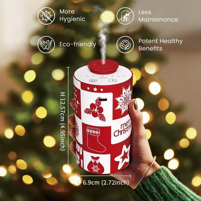 Дифузор для ефірних олій Cavir без води, портативний міні-ароматизатор повітря, USB-зарядка, 3 рівні туману, для дому, офісу, авто (Новорічний)