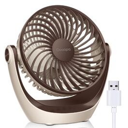 USB вентилятор OCOOPA: компактний настільний вентилятор з потужним потоком повітря та тихою роботою, 3 швидкості, 360° обертання, для офісу, дому та відпочинку на природі (коричневий)