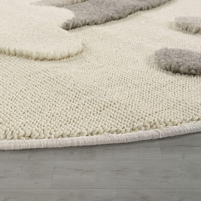 Дитячий килим TT Home для кімнати, ігровий, короткий ворс, сонце, 3D, пухнастий, темно-бежевий/кремовий, круглий 120 см
