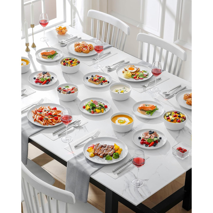 Набір посуду MALACASA LEXI 18 предметів: тарілки та миски, порцеляна, для 6 осіб, білий, сумісний з мийною машиною та мікрохвильовкою